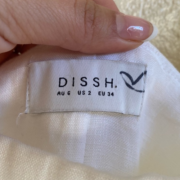 Dissh Aisle White Linen Bow Mini Dress Tie Straps Bridal - Picture 11 of 13